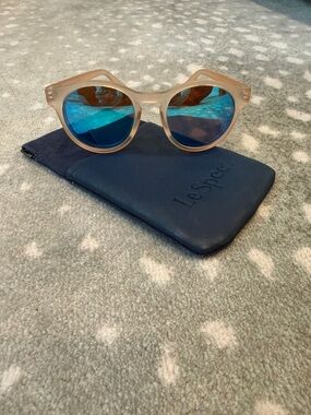 Le Specs Beige Translucent Frame Sunglasses with Blue Mirrored Lenses